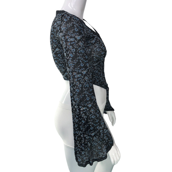 Free People Womens Size M Crop Top Mesh Bell Sleeve Tie Waist Hook and Eye Close - Picture 10 of 16